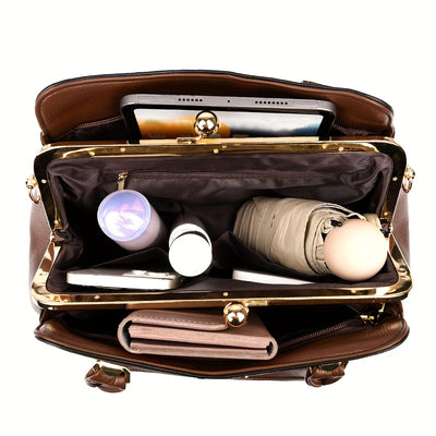 OGEHUAFEE 's Quilted Handbag - Elegant Multi-Layer French-Inspired Quilted Striped (Brown/Beige/Green/Black) Button Closure, Golden-Tone Hardware, Detachable Strap & Nylon - Dress Handbag for, Wedding,