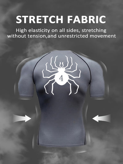 Spider Pattern Compression Shirts Men's Short Sleeve Athletic Undershirt Gear T-shirt For Sports Workout (Pants Not Included)