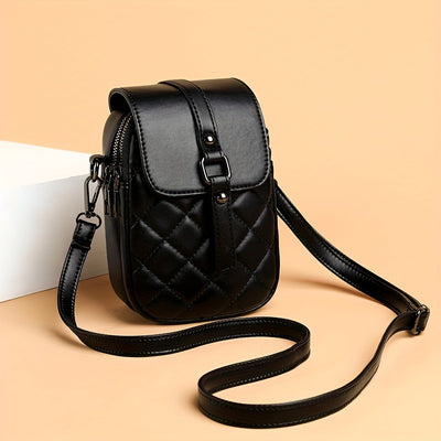 Mini Argyle Quilted Crossbody Bag, Fashion Flap Mobile Phone Bag, Women's Multi Layer Shoulder Purse