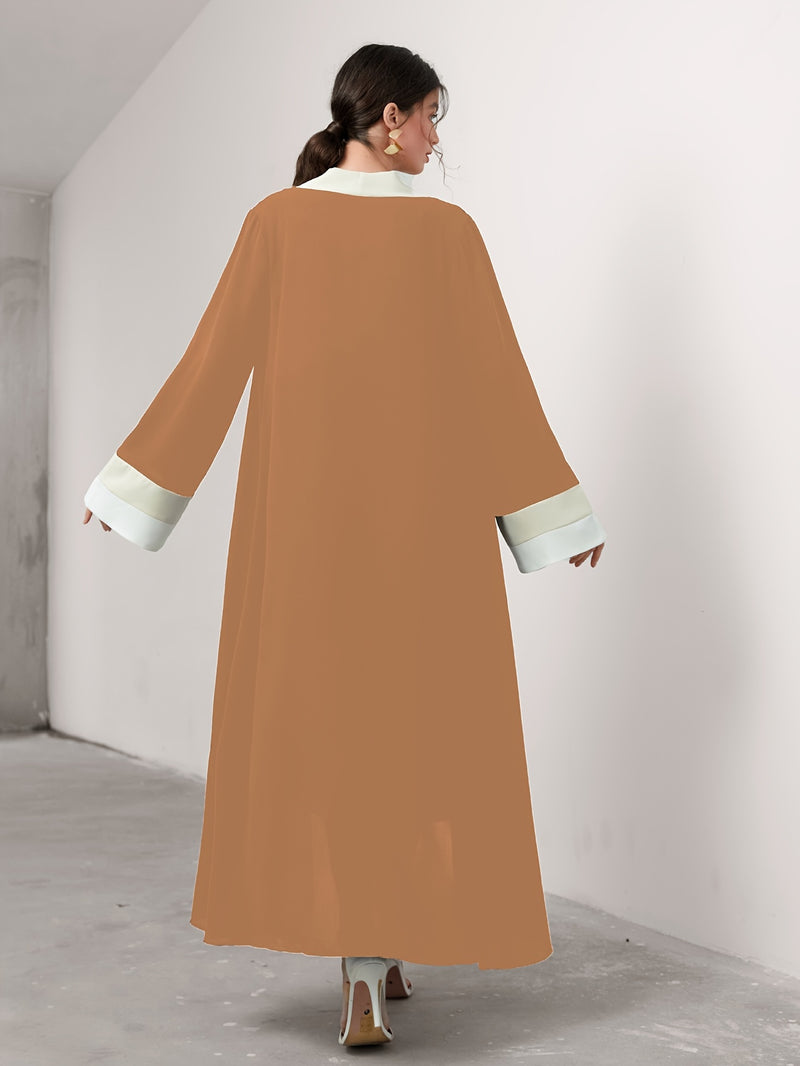 Cozy Comfort, Elegant Black and Cream Long Robe with Ruffle Sleeves - Polyester, Machine Washable, Casual Style for Women - Perfect for Spring/Summer/Fall