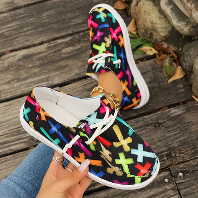 Women's Easter Themed Canvas Shoes, Casual Lace Up Outdoor Shoes, Lightweight Low Top Shoes