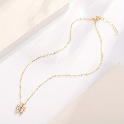 4pcs Stylish Minimalist Shiny Butterfly Pendant Necklace, Bracelet, Ring, and Earrings Set for Girls - Elegant Best Friend Jewelry Collection, for Teenager