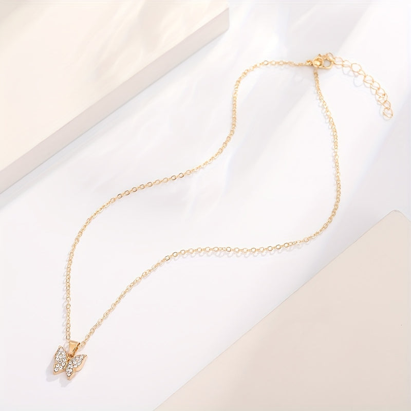 4pcs Stylish Minimalist Shiny Butterfly Pendant Necklace, Bracelet, Ring, and Earrings Set for Girls - Elegant Best Friend Jewelry Collection, for Teenager