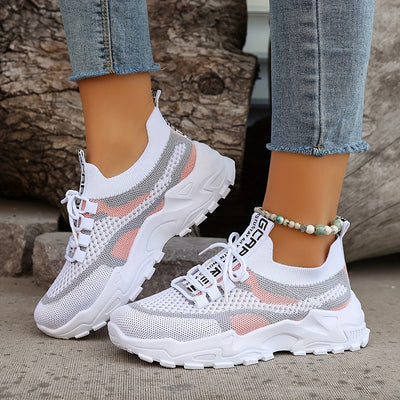 Women's Colorblock Knitted Sneakers, Stylish Breathable Low Top Running Trainers, Comfy Outdoor Sports Shoes