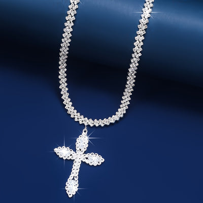 Luxury Sparkling Rhinestone Cross Pendant Necklace for Women - Elegant -Studded Jewelry for Daily Wear & Special Occasions, Year-Round Versatile Accessory, Necklace Pendant, Sophisticated Style, Synthetic Zirconia Stones