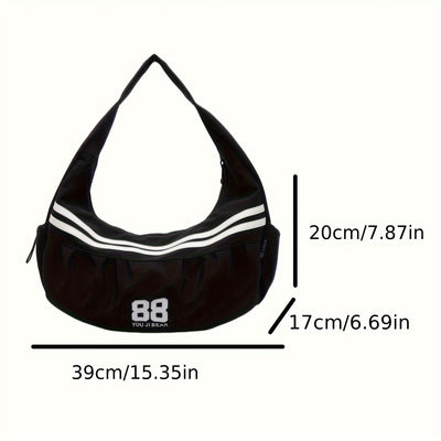 Stylish Women's Large Capacity Nylon Shoulder Bag - Casual Underarm Sports Backpack with "8B" Design, Zipper Closure, and Multiple Compartments for Work, Shopping, Travel, and Daily Use (Red/White/Black), Stylish Embroidery,