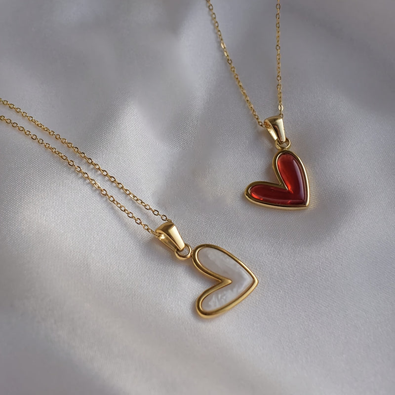 Set of 2 Cute Fashion Stainless Steel Pendant Necklace for Women, Heart Shape Design, Suitable for Valentine&