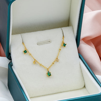 Cute Minimalist Green Zirconia Pendant Necklace Plated with
