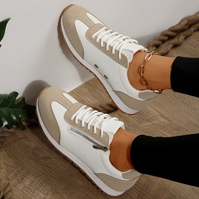 YMM980-11 Apricot + White Side Zipper Fashion Trendy Laces Comfortable Lightweight Soft Breathable Versatile Casual Sports Shoes