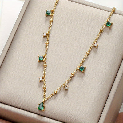 Cute Minimalist Green Zirconia Pendant Necklace Plated with