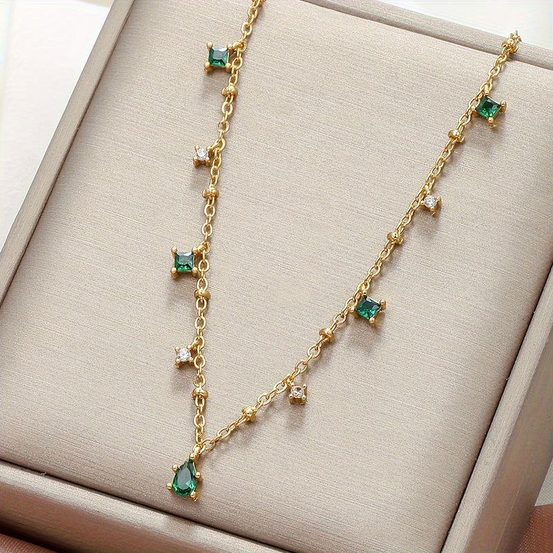 Cute Minimalist Green Zirconia Pendant Necklace Plated with