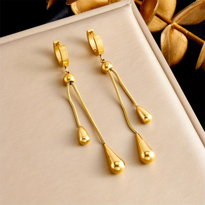 Women's Jewelry Set Stainless Steel Necklace Earrings Golden Water Droplet Tassel Pendant Party Jewelry Gift