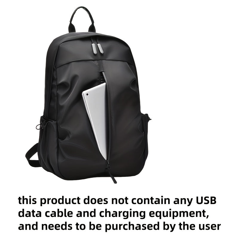 حقيبة ظهر خفيفة الوزن للجنسين، سعة 20 لترًا، مُحسّنة، مزودة بحجرة للكمبيوتر المحمول ومنفذ شحن USB - أحزمة كتف قابلة للتعديل، مصنوعة من البوليستر للسفر والتنقل والمدرسة والأعمال - لون أسود كربوني، حقيبة للتنقل | تصميم بسيط | تصميم أملس