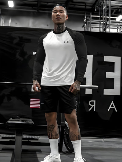 Men's Athletic Compression Long Sleeve T-Shirt - Quick-Dry, Breathable, with Graphic Print, Crew Neck, Stretch Fabric - Ideal for Running, Gym & Sports Activities, Gym Clothes