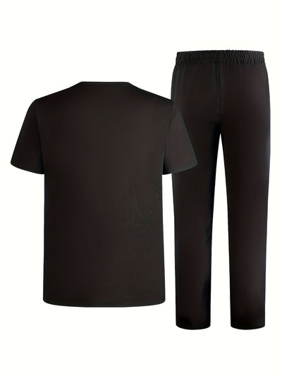 Men'S Casual Sports Two-Piece Set Short Sleeve Top Straight Leg Pants with Paris Print, Fashionable And Trendy, Ideal for Summer, Parties, Casual Outings, And Everyday Wear, Everyday Wear|Short Sleeve Top|Print Trousers