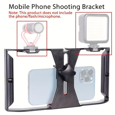 1pc Handheld Phone Stabilizer with Rotating Gimbal, Smartphone Micro Stand and Fill Light for Live Streaming/Photography Recording. Features Three Cold Shoe Mounts & Multiple 1/'10.16cm Extensions - Compatible w Apple Huawei