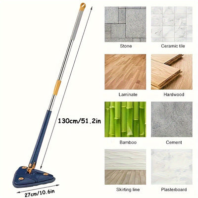 6pcs Triangle Wet and Dry Mop Set with 5 Microfiber Pads, 360° Rotating Stainless Steel Handle, Multi-Functional for Bathroom, Kitchen, Living Room - Ideal for Bathtub, Tile, Wall, and Glass Cleaning