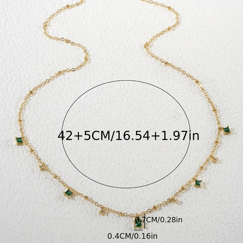Cute Minimalist Green Zirconia Pendant Necklace Plated with