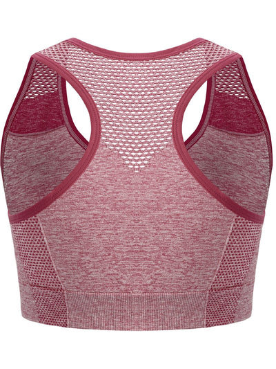 3pcs Plus Size Sports Bras, Polyamide Blend, Hollow Mesh Design, Low Support, Removable Padding, Crew Neck, Medium Stretch, Knit Fabric, with Casual Wear for Women'S Activewear