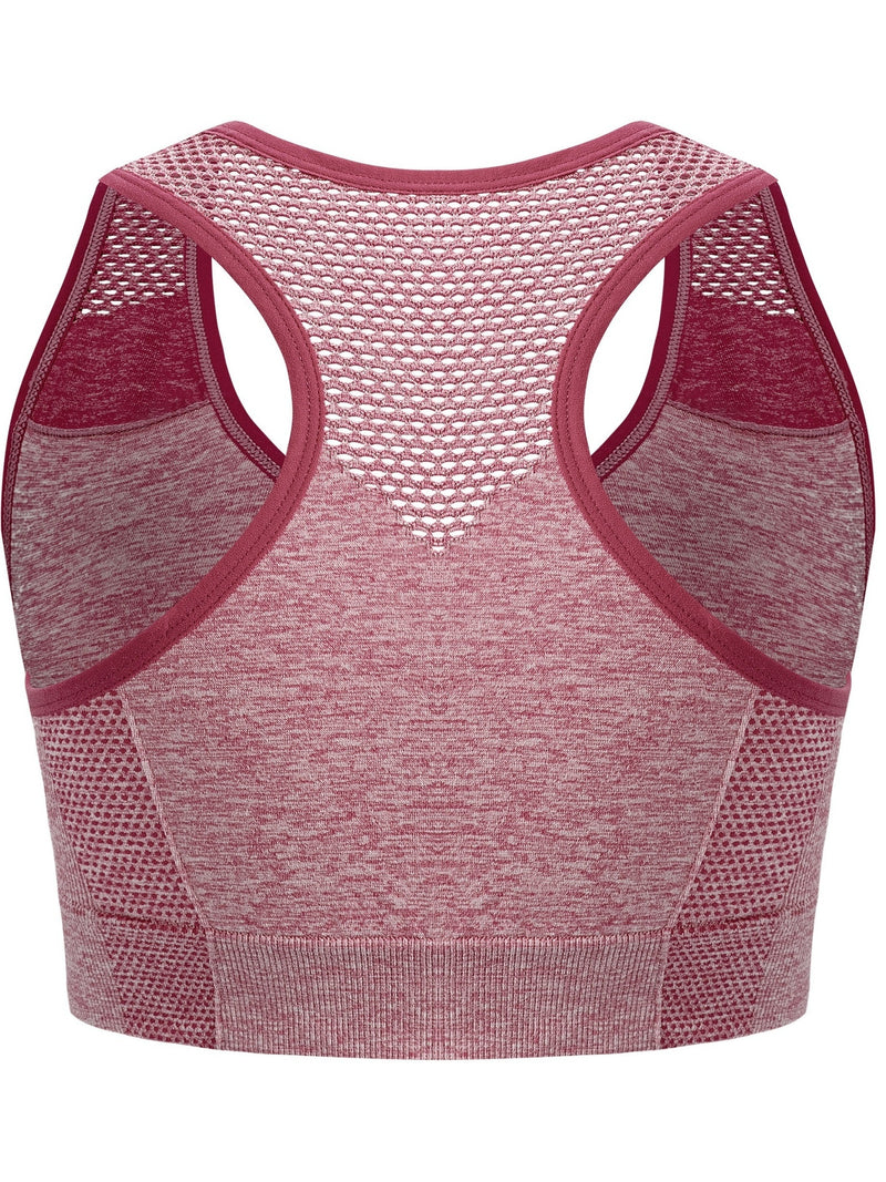 3pcs Plus Size Sports Bras, Polyamide Blend, Hollow Mesh Design, Low Support, Removable Padding, Crew Neck, Medium Stretch, Knit Fabric, with Casual Wear for Women&