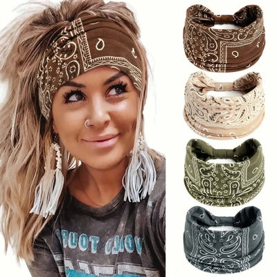 Boho Chic Paisley Turban Headband - Soft, Stretchy & Sweat-Wicking Hair Band for Yoga & Sports, Elegant Knotted Design, Women's Fashion Accessory