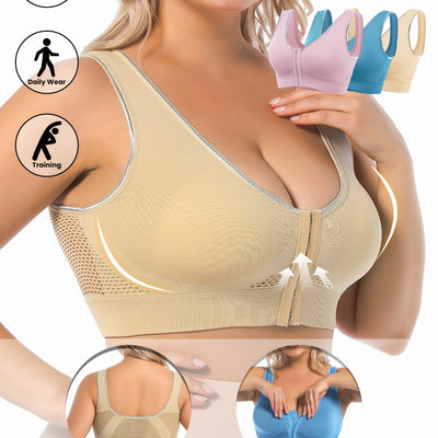 3pcs Women'S Plus Size High Elasticity Sports Bras - Seamless No Underwire Comfortable Bras with Front Buckle Adjustable, Suitable for All-Year Daily and Sports Activities