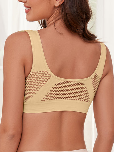 1pc, Esselegance, Sports Bra, Vest, No Rims, with Chest Pads, Mesh, Breathable, High Elasticity, Yoga, Running