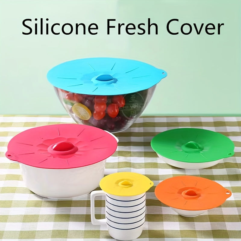 5pcs Silicone Bowl Lids Set - Heat Resistant, Reusable Suction Covers for Bowls, Cups, Plates, Pots, Pans - Food Contact Safe Microwave Splatter Guards, Kitchen Essentials