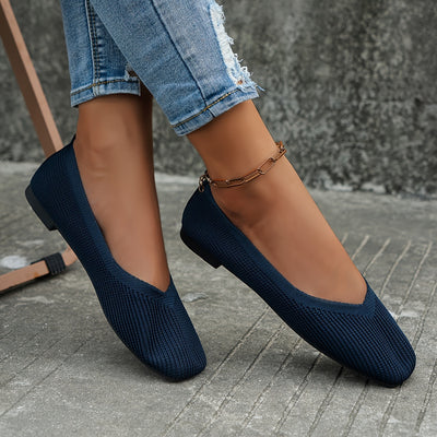 Women's Breathable Knit Slip On Shoes, Casual Square Toe Outdoor Shoes, Lightweight & Comfortable Shoes