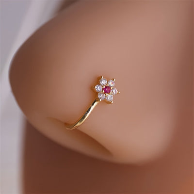 4pcs set of Women's fashionable snowflakes, cherry blossoms, tulips, inlaid Synthetic Zirconia U-shaped nose clip set, no perforation, adjustable retro elegant style, simple design, fashionable and versatile. Thanksgiving gif