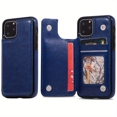 جراب iPhone قابل للطي من الجلد الصناعي عالي الجودة مع فتحات للبطاقات وحامل مقاوم للصدمات متوافق مع موديلات مختلفة بما في ذلك X XR XS Max 11 pro 12 pro 13 pro 14 15 16 SE 6 7 8 plus