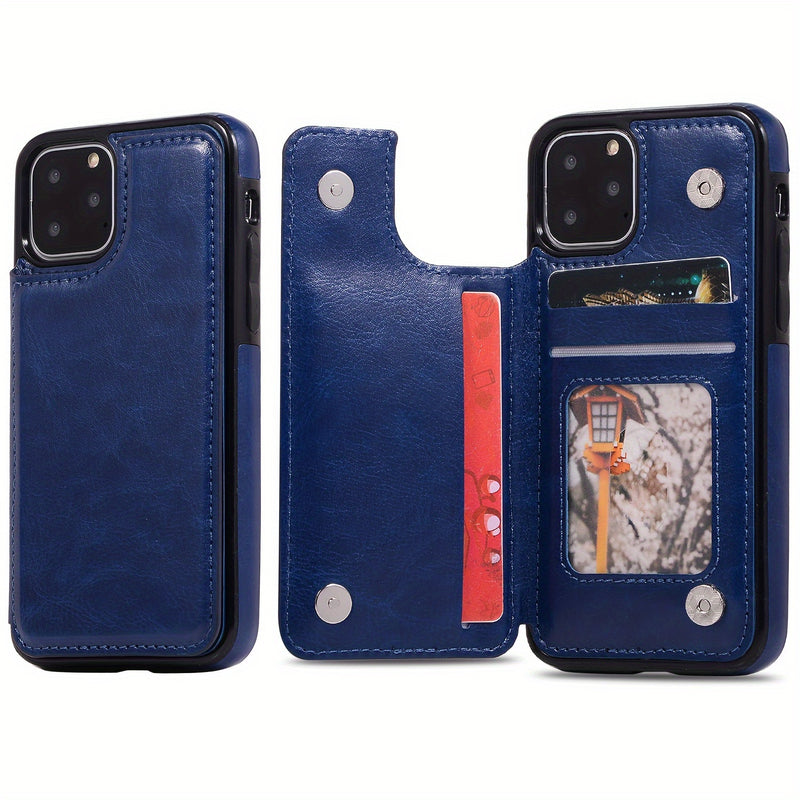 جراب iPhone قابل للطي من الجلد الصناعي عالي الجودة مع فتحات للبطاقات وحامل مقاوم للصدمات متوافق مع موديلات مختلفة بما في ذلك X XR XS Max 11 pro 12 pro 13 pro 14 15 16 SE 6 7 8 plus