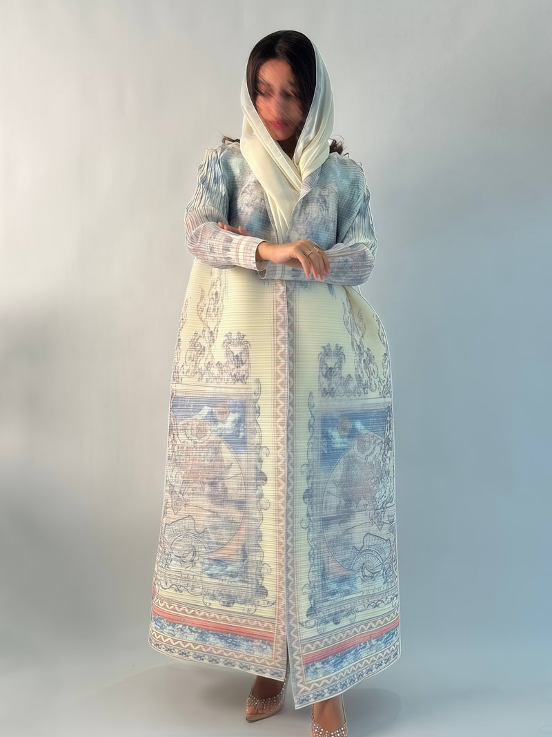 Exclusive Summer New Collection for Eid Al-Fitr 2025, Featuring a Pleated Miyake-Style Coat Cape with Prints, High Elasticity, Ultra-Long Middle Eastern Style Abaya Robe, Suitable for All Seasons. This Versatile Women&