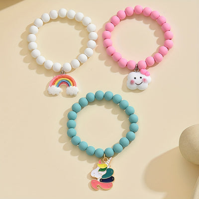3pcs Cute & Sweet Cloud, Rainbow Unicorn Pendant Acrylic Beaded Bracelets for Girls - Perfect Daily Wear or Holiday Gift Set