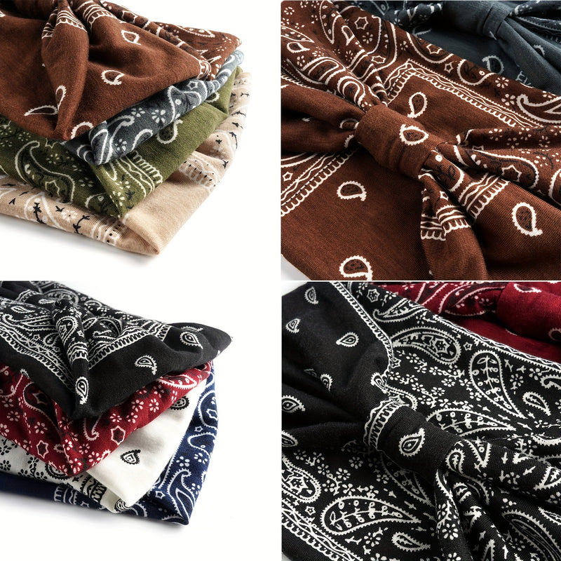 Boho Chic Paisley Turban Headband - Soft, Stretchy & Sweat-Wicking Hair Band for Yoga & Sports, Elegant Knotted Design, Women&