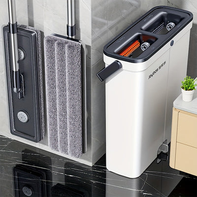 JOYBOS Hands-Free Mop and Bucket Set with 2 Washable Cloths - Heavy-Duty ABS/SS/Polypropylene, Wet & Dry Floor System with Water Filling & Design, Space-Saving Modern Mop for Vinyl Floors, Ideal for Living Room, Bedroom, Kitc