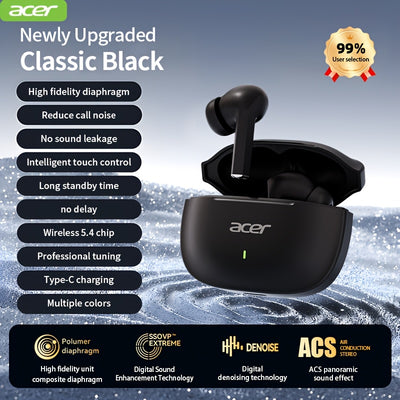 ACER OHR504 Wireless Headphone, Super Long Standby, Wireless Earphone Hi-Fi Stereo Sound, Smart Call Noise Cancellation, Gaming Mode Low Latency,  Comfortable Fit for Travel, Sports, Work, Study, Game, Multi-Device, Ideal Chr