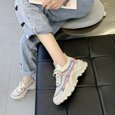 Women's Breathable Mesh Platform Sneakers, Casual Lace Up Outdoor Shoes, Comfortable Lwo Top Sport Shoes