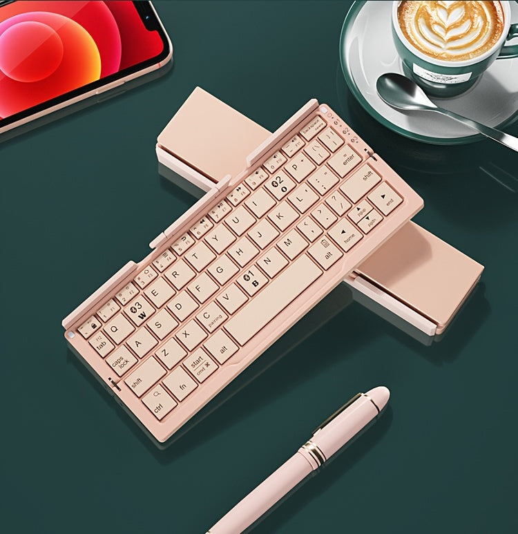 BOW Foldable Wireless BT Keyboard Mute, For Home And Office Use, Portable, Mobile Charging Keypad, With Mobile Phone And Tablet Holder, Capable Of Connecting Three Devices Simultaneously, Applicable To Android/Windows/iOS Mob
