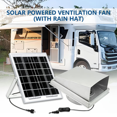 Wall-mounted ventilation fan kit, Φ150mm/Φ100mm fan + 8W solar panel included, suitable for bathroom and kitchen ventilation solutions. Durable stainless steel wall-mount exhaust fan provides excellent airflow