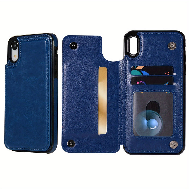 جراب iPhone قابل للطي من الجلد الصناعي عالي الجودة مع فتحات للبطاقات وحامل مقاوم للصدمات متوافق مع موديلات مختلفة بما في ذلك X XR XS Max 11 pro 12 pro 13 pro 14 15 16 SE 6 7 8 plus