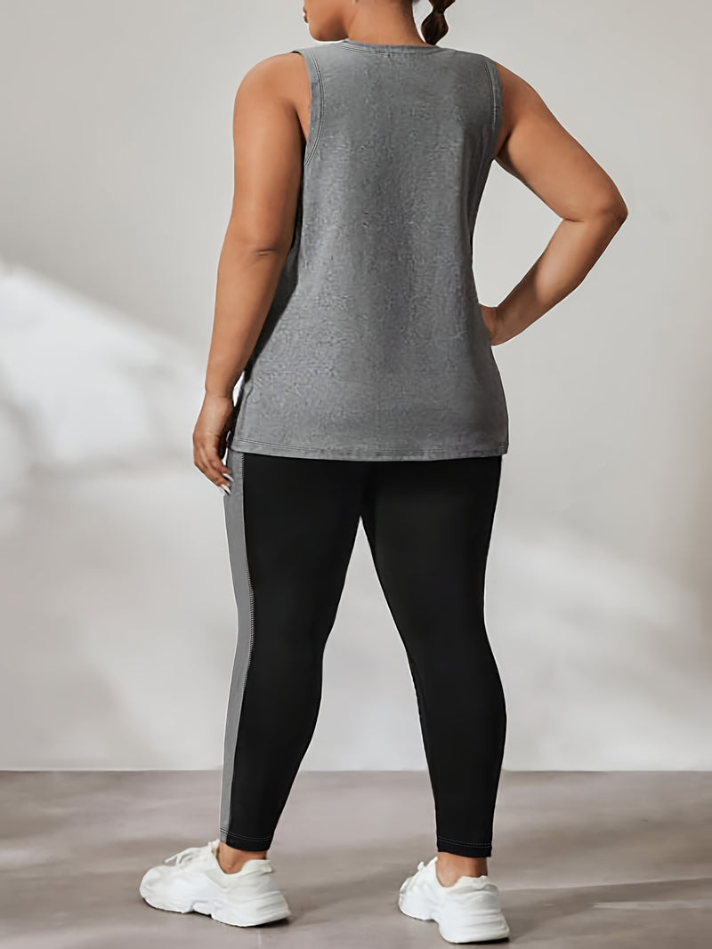 Large size sports vest set sleeveless letter printed top with patchwork fitness pants for comfortable