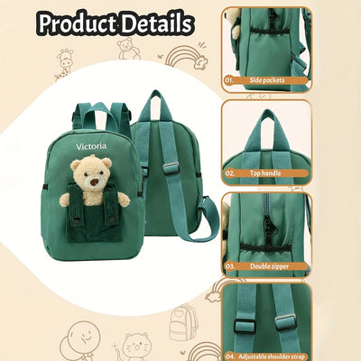 ANLEWO Personalized Teddy Bear Backpack with Custom Name - Cute Plush Backpack with Heart Cutouts & Adjustable Straps, Zipper Closure, Lightweight School Bag for Girls, Boys, Birthday Gifts (Pink, Blue, Red, Green, Black, Yel