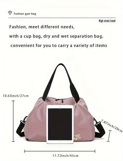 [Pink Gym Bag] Lightweight Pink Nylon Gym Bag for Women | Versatile Wet/Dry Separation, Adjustable Strap, Zip Closure, Portable Travel Bag for Short Trips, Sports Bag