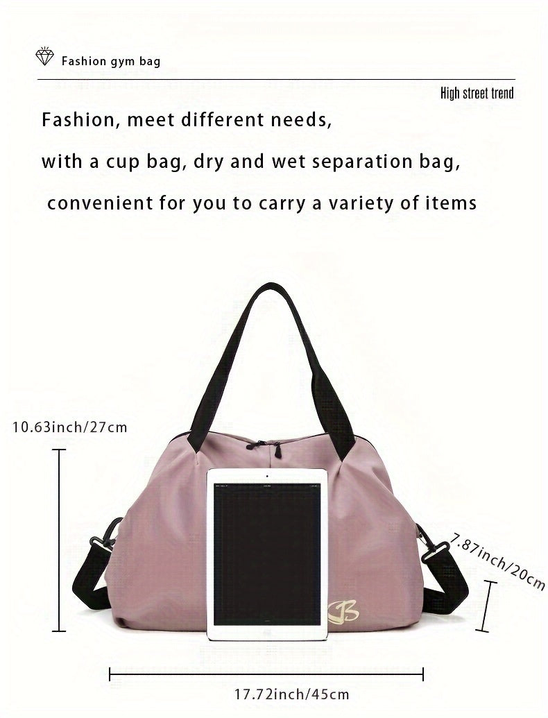 [Pink Gym Bag] Lightweight Pink Nylon Gym Bag for Women | Versatile Wet/Dry Separation, Adjustable Strap, Zip Closure, Portable Travel Bag for Short Trips, Sports Bag