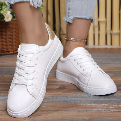 Women's Heart Pattern Sneakers, Casual Lace Up Outdoor Shoes, Comfortable Low Top Shoes