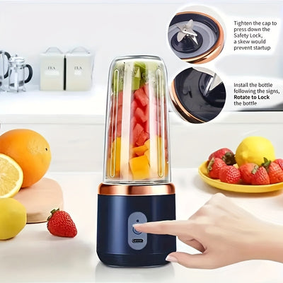 Portable Electric USB Juicer Blender, Dual Cups, Six-Blade System with Button Control, 1500mAh Rechargeble Lithium Battery for Smoothies and Citrus Drinks - Easy to Clean Food Grade Materials Essential Item at Home Kitchen Ou