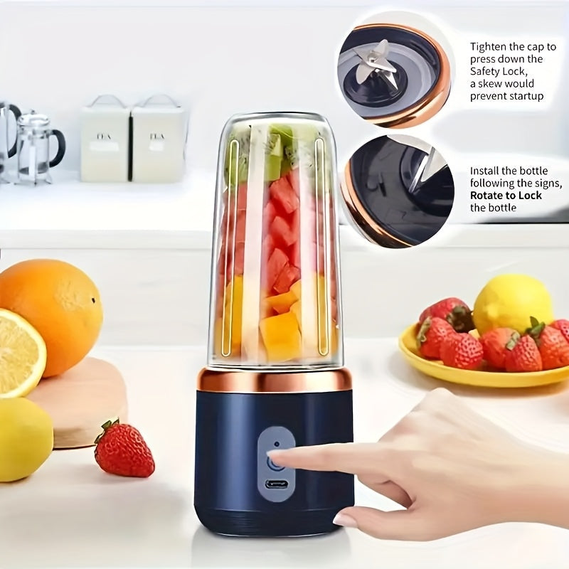 Portable Electric USB Juicer Blender, Dual Cups, Six-Blade System with Button Control, 1500mAh Rechargeble Lithium Battery for Smoothies and Citrus Drinks - Easy to Clean Food Grade Materials Essential Item at Home Kitchen Ou