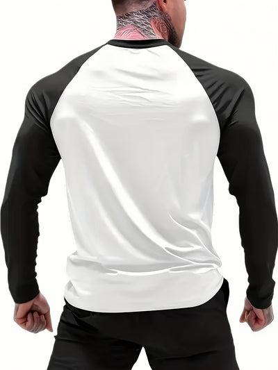 Men's Athletic Compression Long Sleeve T-Shirt - Quick-Dry, Breathable, with Graphic Print, Crew Neck, Stretch Fabric - Ideal for Running, Gym & Sports Activities, Gym Clothes