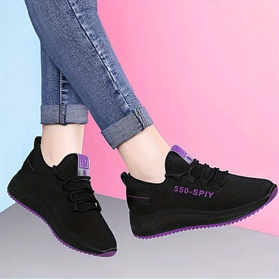 Women's Breathable Knit Sneakers, Casual Lace Up Outdoor Shoes, Comfortable Low Top Sport Shoes